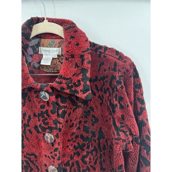 VTG Coldwater Cream Fleece Jacket Women Small Red Tapestry Granny Grandmacore - Picture 6 of 11